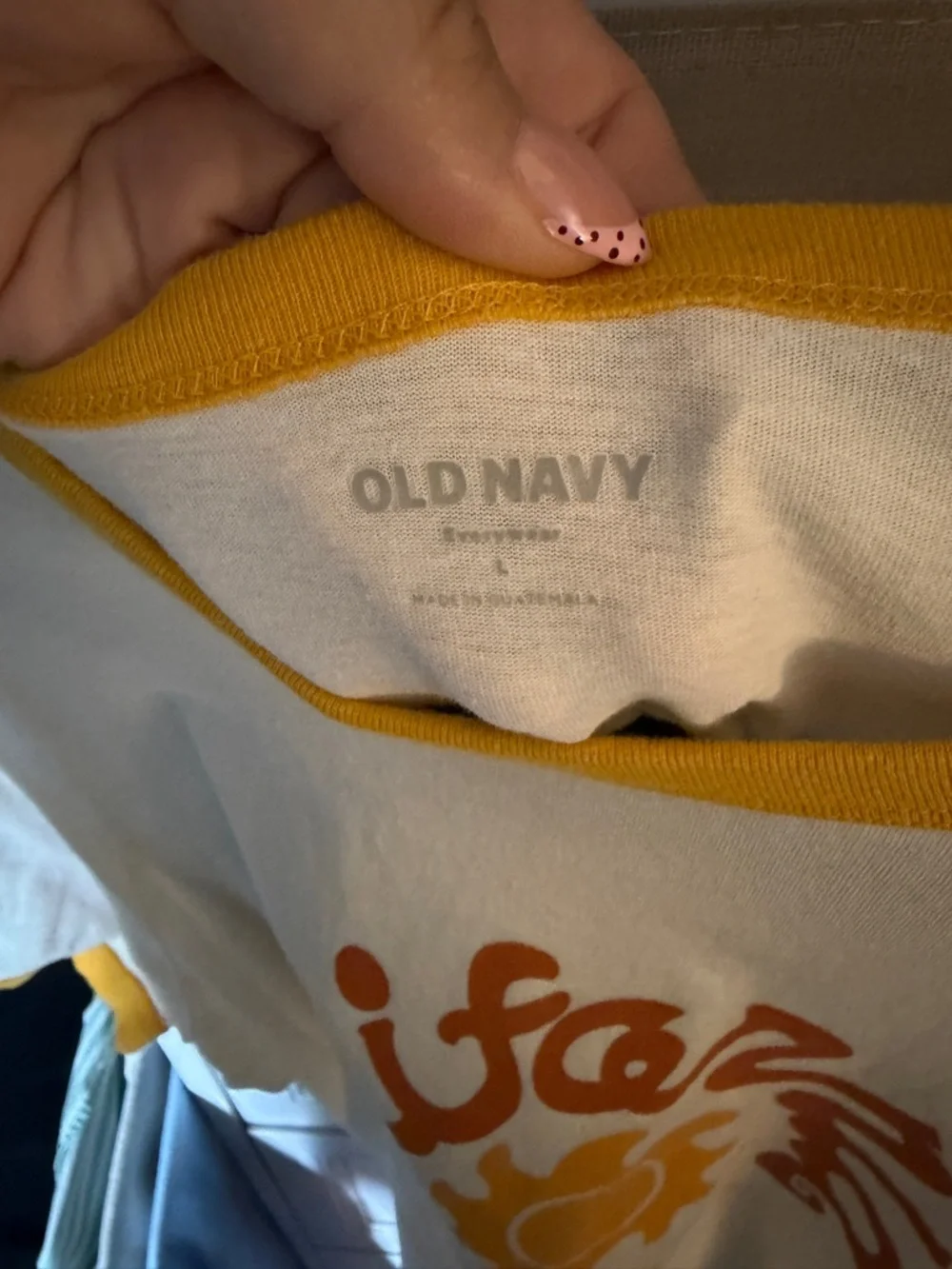 Old Navy Cream and Mustard Graphic Ringer Tee - Picture 3 of 3